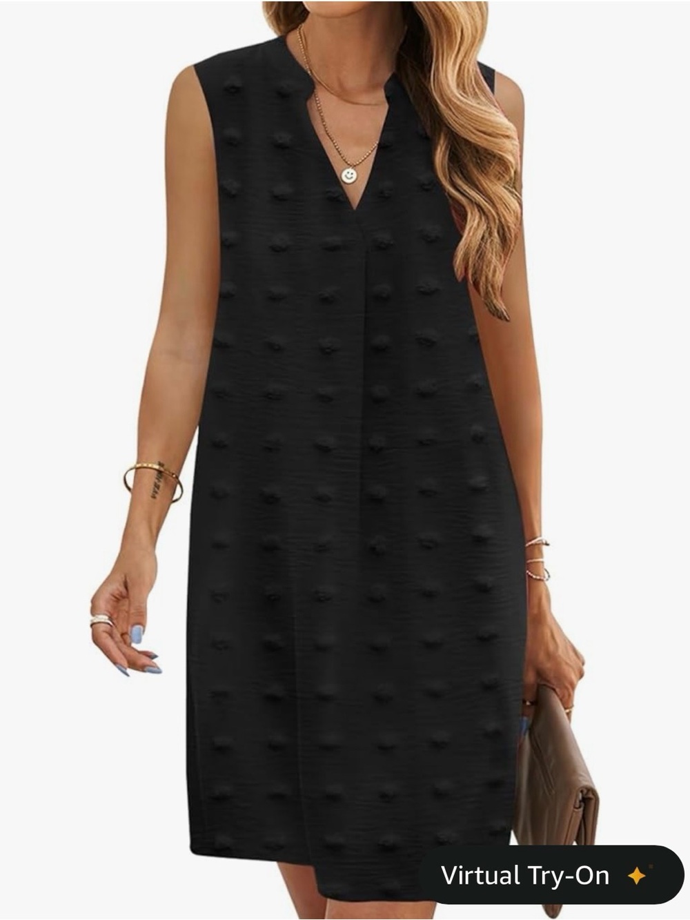 Sleeveless Black Textured Shift Dress